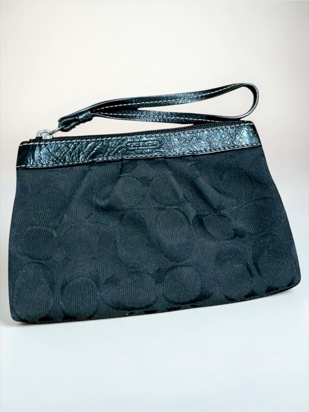 Coach Signature Jacquard Black Wristlet Pouch Y2K Mini Clutch